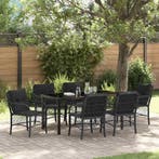 vidaXL Tuin eettafelset met kussen 7 pcs Zwart poly rattan, Verzenden, Nieuw, Rotan, 7 zitplaatsen