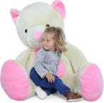 Knuffelbeer 155cm Wit/Roze | Premium | OP=OP, Ophalen of Verzenden, Nieuw, Beer