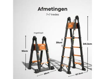 Moeve Vouwladder 5 Meter - Telescopische Ladder -, Doe-het-zelf en Verbouw, Ladders en Trappen, Verzenden, Zo goed als nieuw