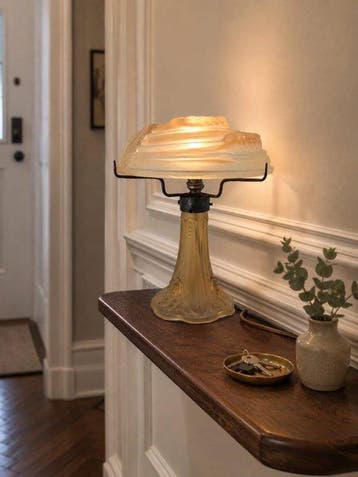 Jean Noverdy – Plafonnier monté en lampe Art déco signée en
