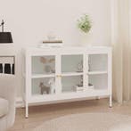 vidaXL Dressoir 105x35x70 cm staal en glas wit, 100 tot 150 cm, Verzenden, Nieuw, Metaal
