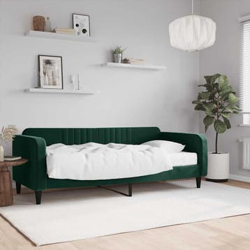 vidaXL Slaapbank met matras 90x200 cm fluweel donkergroen, 90 cm, Eenpersoons, Verzenden, Nieuw