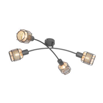 Design plafondlamp zwart met goud 4-lichts - Noud, Verzenden, Nieuw