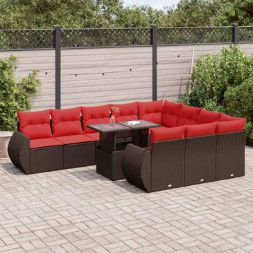 vidaXL 11-delige Loungeset met kussens poly rattan acacia, Verzenden, Nieuw, Loungeset