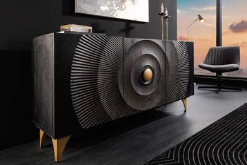Handgemaakt dressoir GOLDEN SUNSET 140cm zwart met 3D, Ophalen of Verzenden, Nieuw