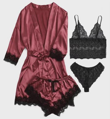 Luxe 4-delige Satin Pyjamaset met Kant - Comfortabel & Sexy, Kleding | Dames, Verzenden, Nieuw