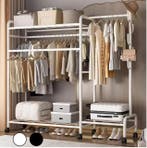 Dubbel Kledingrek op Wielen – Kapstok met Legplanken 150 cm, Verzenden, Nieuw
