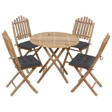 vidaXL 5-delige Tuinset inklapbaar met kussens bamboe, Tuin en Terras, Tuinsets en Loungesets, 4 zitplaatsen, Verzenden, Nieuw