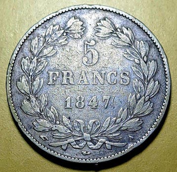 Frankrijk. Louis Philippe I. 5 Francs 1847-A, Paris (Zonder