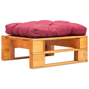 vidaXL Tuinpoef met rood kussen pallet hout honingbruin, Verzenden, Nieuw