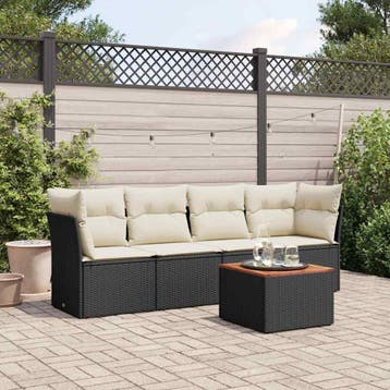 vidaXL 5-delige Loungeset met kussens poly rattan zwart, Verzenden, Nieuw, Loungeset