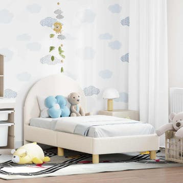 vidaXL Peuterbedframe met hoofdbord Crèmekleurig 70 x 140 cm, Verzenden, Nieuw, Crème, Stof