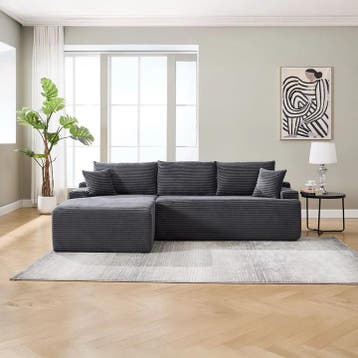 Coredo Bank - Corduroy bekleding - Links - Donkergrijs, Huis en Inrichting, Banken | Bankstellen, Verzenden, Nieuw