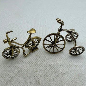Beeldje - Bicicleta y triciclo , plata , raros - Zilver
