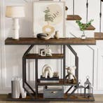 Luxe Landelijke Consoletafel Vintage Hout en Zwart Metaal, Verzenden