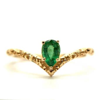 Ring - 14 karaat Geel goud - 0.36ct. tw. Smaragd, Nieuw