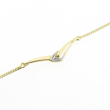 Gouden ketting met vaste hanger en diamant; 0,005 ct., Gebruikt, Ophalen of Verzenden, Met edelsteen, Goud