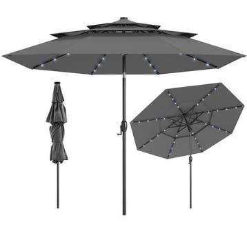 2dekans | Coast 3-Laags Terrasparasol Ø313 cm - Solar LED -, Ophalen of Verzenden, Zo goed als nieuw