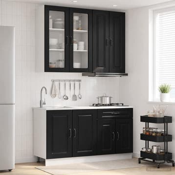 vidaXL Keukenblok KALMAR 4 st Zwart Bewerkt hout, Huis en Inrichting, Verzenden, Nieuw, Zwart