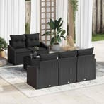 vidaXL Bankstel met kussen met kussen 6 pcs Zwart poly, Verzenden, Nieuw, Rotan, 6 zitplaatsen