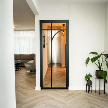 OUTLET: Stalen Binnendeur Zwart 5 Vlaks rond Helder glas, Minder dan 80 cm, Binnendeur, Nieuw, Metaal