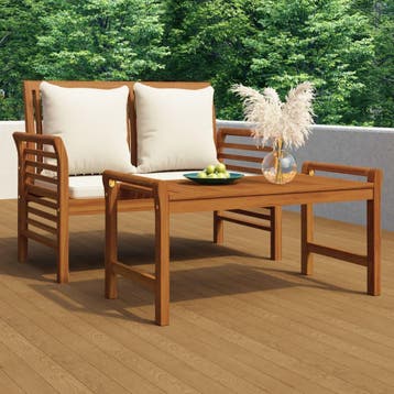 vidaXL Bankje met crèmewitte kussens massief acaciahout, Verzenden, Nieuw, Hout