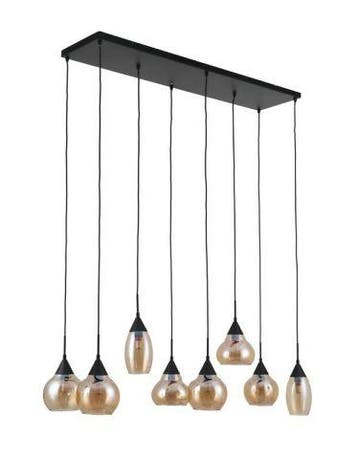 Hanglamp Lungo - 8-lichts Zwart Amber Glas, Ophalen of Verzenden, Nieuw