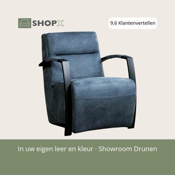 Leren fauteuil Arrival - Kenia Denim (blauw), Nieuw, Ophalen of Verzenden, 50 tot 75 cm, Industrieel, Modern