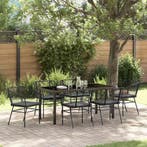 vidaXL Tuin eettafelset 7 pcs Zwart poly rattan, Tuin en Terras, Verzenden, Nieuw, Rotan, 7 zitplaatsen