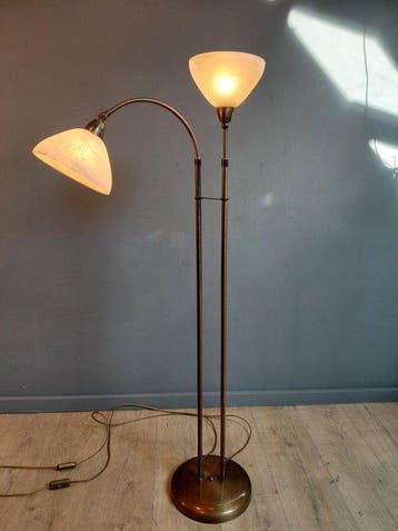 Staande lamp - Glas, Metaal, Messing - In hoogte verstelbaar