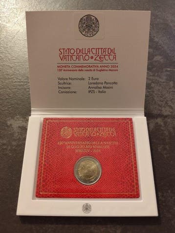 Vaticaan. 2 Euro 2024 Guglielmo Marconi (Zonder