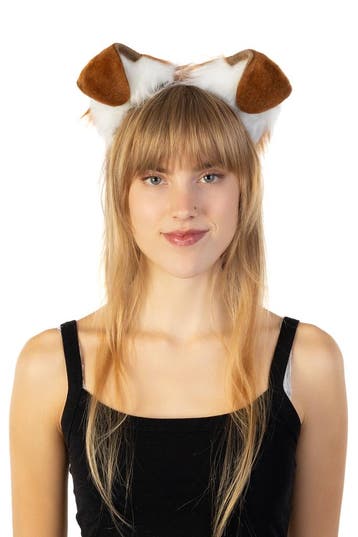 KIMU® Haarband Furry Hondenoortjes Bruin Wit Hond Diadeem Do, Ophalen of Verzenden, Nieuw, Carnaval, Accessoires