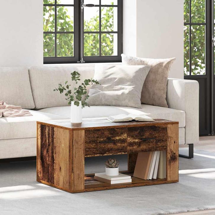 vidaXL Salontafel met lade Oud Hout 80 x 50 x 40 cm Bewerkt, Huis en Inrichting, Tafels | Salontafels, Nieuw, 50 tot 100 cm, Overige houtsoorten