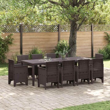 vidaXL Tuin Eetset 11 st Bruin Polypropyleen, Verzenden, Nieuw, Meer dan 8 zitplaatsen