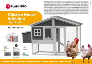 Kippenhok Flamingo Vigo Rustic – Houten Kippenhok met Ren., Verzenden, Nieuw, Kippenhok of Kippenren