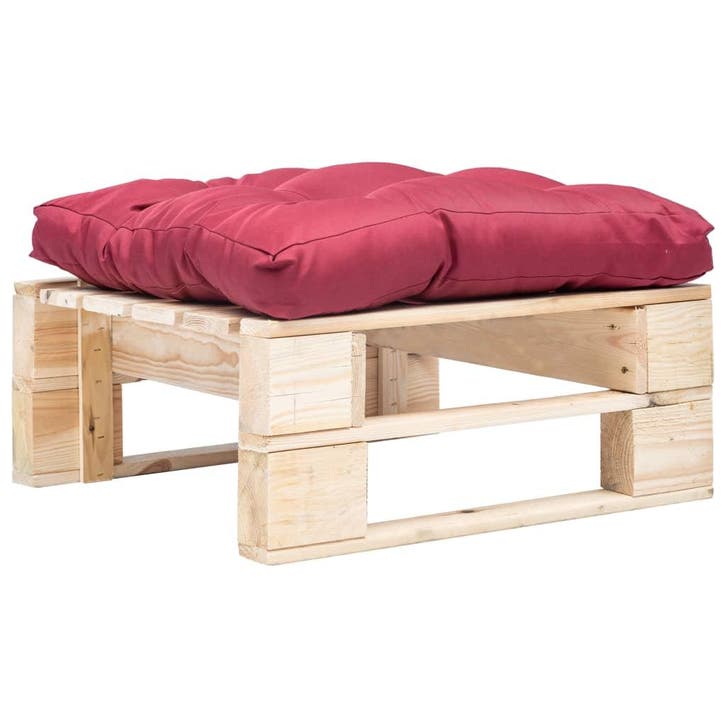 vidaXL Tuinpoef met rood kussen pallet hout naturel, Tuin en Terras, Tuinsets en Loungesets, Nieuw, Verzenden