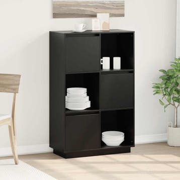 vidaXL buffetkast 74x35x117 cm massief grenenhout zwart, Verzenden, 100 tot 150 cm, Nieuw, 50 tot 100 cm