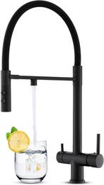 3-weg Keukenkraan Zwart | Retourdeal 28% Korting, Doe-het-zelf en Verbouw, Sanitair, Ophalen of Verzenden, Nieuw, Chroom, Kraan