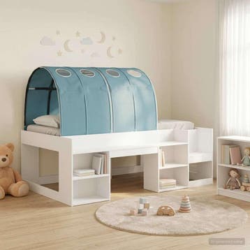 vidaXL Bedframe met tunnel 3 pcs Wit en Lichtblauw Bewerkt, Verzenden, Nieuw, Wit, Hout