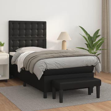 vidaXL Boxspring met matras kunstleer zwart 100x200 cm, Overige materialen, 100 cm, Eenpersoons, Verzenden