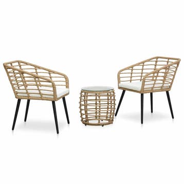 vidaXL 3-delige Bistroset poly rattan eikenkleurig, Verzenden, Nieuw, 3 zitplaatsen