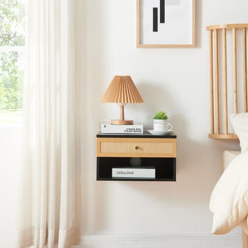 Wandrek Eiker met lade 40x31,5x23 cm zwart en rotan look [en, Verzenden, Nieuw
