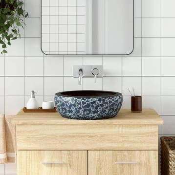 vidaXL Opzetwasbak rond 41x14 cm keramiek zwart en blauw, Doe-het-zelf en Verbouw, Sanitair, Verzenden, Nieuw