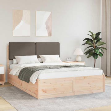 vidaXL Bedframe met Gevoerd Hoofdgedeelte Taupe 135 x 190 cm, Verzenden, Nieuw, Twijfelaar, Hout