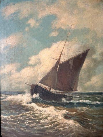 André Gignac (1866-1956) - Vissersschuit op onstuimige, Antiek en Kunst