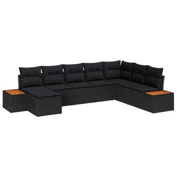 vidaXL Tuinbankenset 8 st Zwart Poly riet, Verzenden, Nieuw, Rotan, 8 zitplaatsen