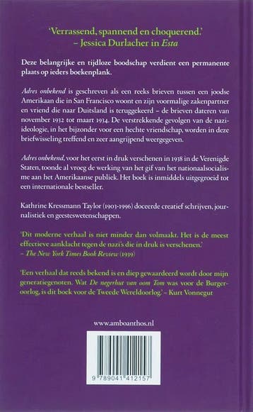Adres onbekend 9789041412157 Kathrine Kressmann Taylor, Boeken, Verzenden, Gelezen, Kathrine Kressmann Taylor