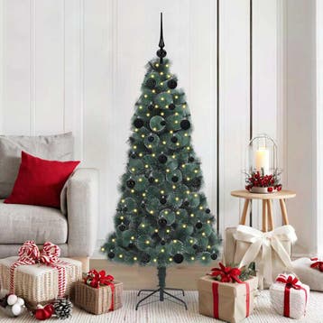 vidaXL Kunstmatige Voorverlichte Kerstboom met Bal Set Groen, Verzenden, Nieuw