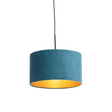 Hanglamp met velours kap blauw met goud 35 cm - Combi, Verzenden, Nieuw, Modern