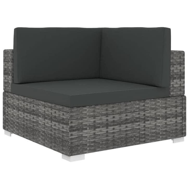 vidaXL Hoekbank 1 st met kussens poly rattan grijs, Tuin en Terras, Tuinsets en Loungesets, Nieuw, Verzenden